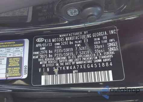 2014 Kia Sorento Sx z USA, uszkodzony, nr VIN 5XYKW4A7XEG451884